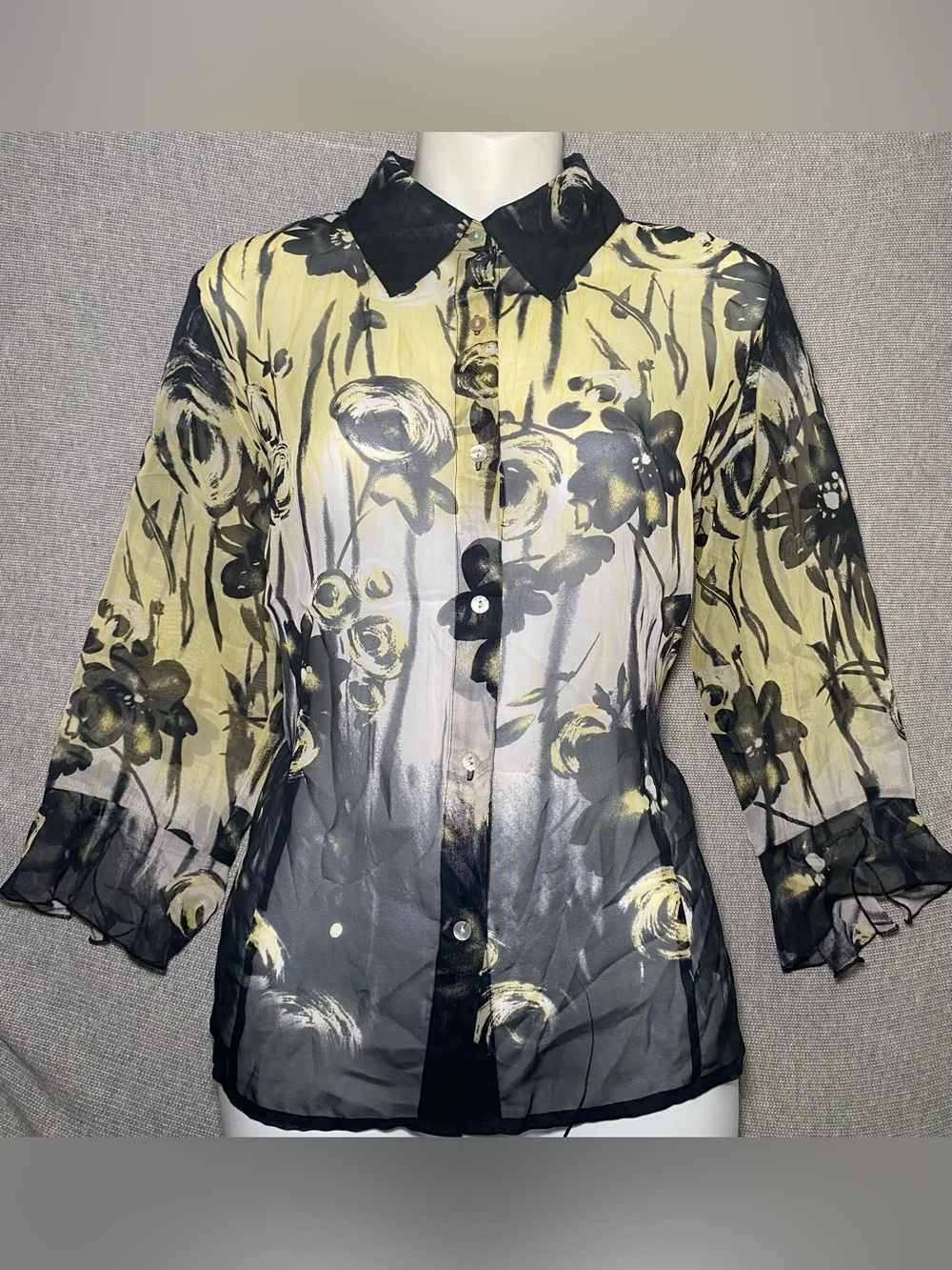 Vintage Y2K Nicola Sheer Floral Boho Button-Up Top Sz M Earthy Fairy